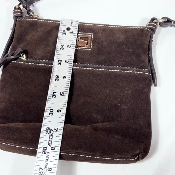 Dooney & Bourke Suede Letter Carrier Bag Crossbody Chocolate Brown - Picture 10 of 12